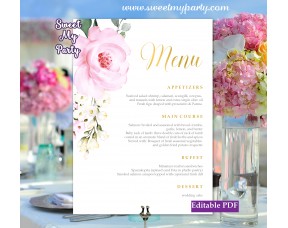 Cream pink roses menu cards printable template, (135)